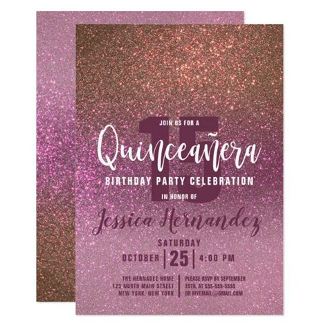 Gold Rose Pink Triple Glitter Ombre Quincea Era Invitation Zazzle