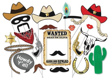 Wild West Photo Booth Vector Props Set Diy Cowboy Party Stock Free