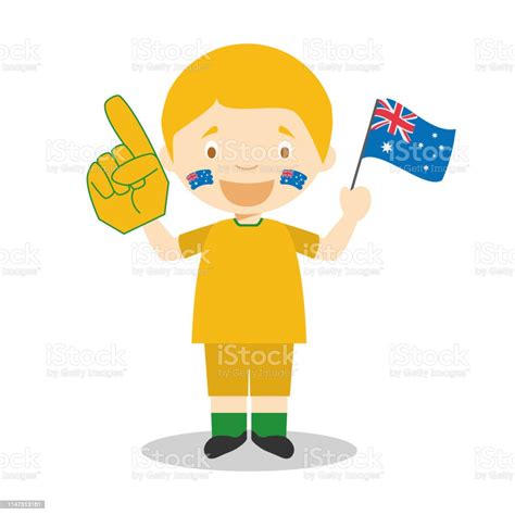 National Sport Team Fan From Australia With Flag And Glove Vector