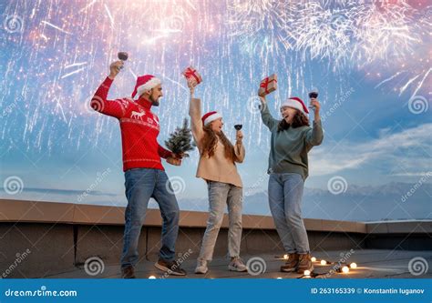 Friends Celebrating Christmas Stock Image Image Of Outdoors