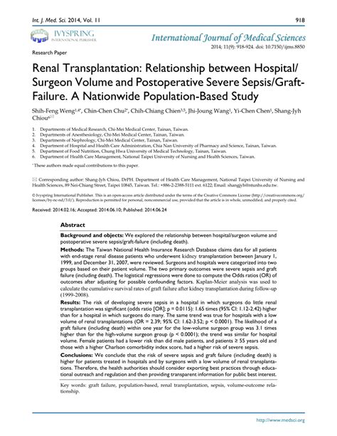 PDF Renal Transplantation Relationship Between Hospital Surgeon