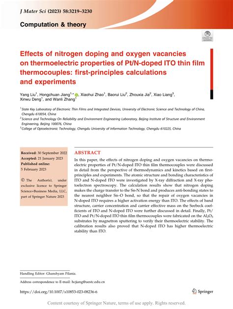 Effects Of Nitrogen Doping And Oxygen Vacancies On Thermoelectric