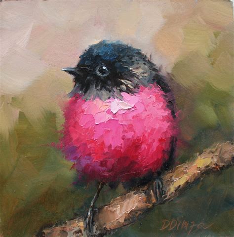 Sold Pink Robin Bird Original Oil Painting By Daiga Dimza Handmade