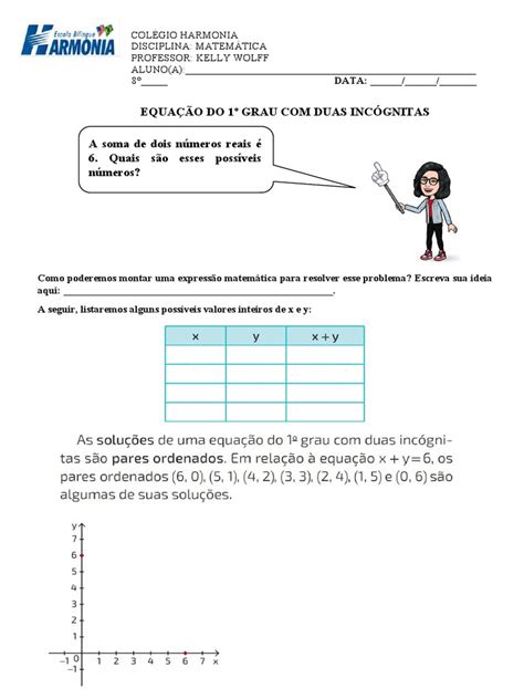 Equação Do 1 Grau Com Duas Incógnitas Exercícios 8 Ano - Equação 1 Grau Com Duas Incógnitas | PDF