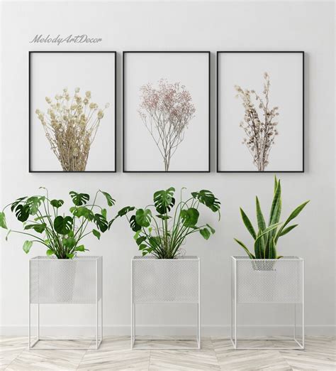 Botanical Wall Art Set Of 3 Wall Art Wildflowers Print Etsy