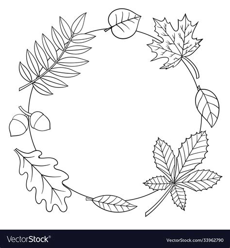 Frame With Autumn Leaves Coloring Page Royalty Free Vector