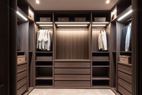 Premium Ai Image Modern Luxury Brown Built In Walk In Closet Wardrobe Ai