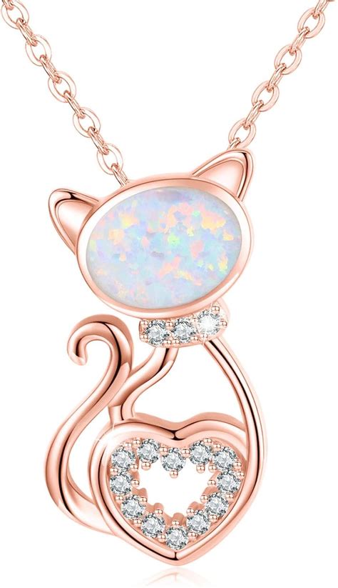 Opal Cat Pendant Necklace Sterling Silver Sitting Cat Necklace