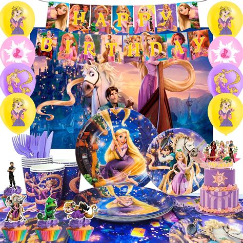 Rapunzel Birthday Decorations 112pcs Rapunzel Party Decorations And Rapunzel Tableware Set