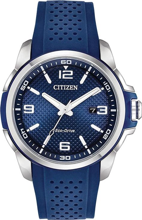 Citizen Mens Eco Drive Weekender Watch In Stainless Steel With Blue Polyurethane