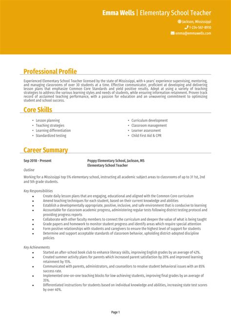 Elementary School Teacher resume example [Get the best jobs]