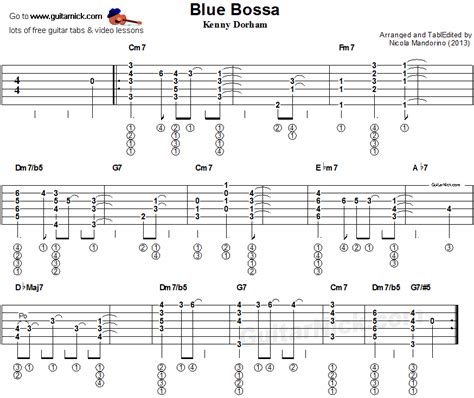 Blue Bossa Fingerstyle Jazz Guitar Tab Guitar Tabs Fingerstyle