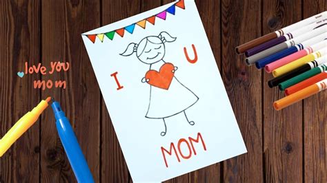 Easy Mothers Day Drawing How To Draw Mothers Day Card Mothers