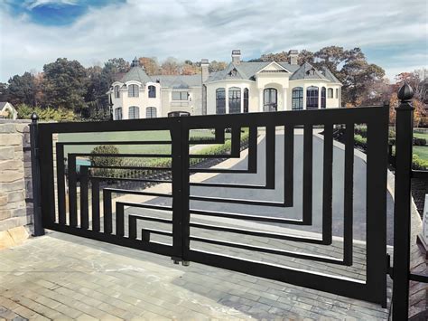 Unique geometric design metal driveway gate custom metal fabrication