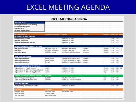 Staff Meeting Agenda Excel Spreadsheet Template Team Weekly Meeting