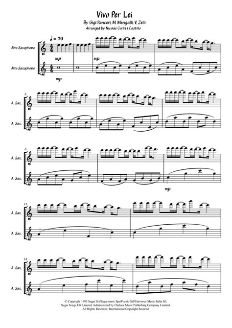 Vivo Per Lei Sheet Music Andrea Bocelli Instrumental Duet