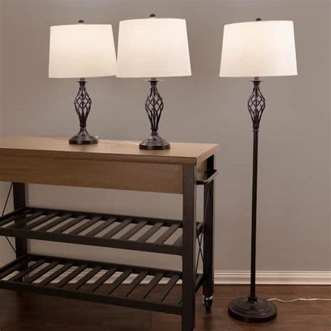 Lavish Home 60 In Black Spiral Lamp Set 3 Piece M100003 The Home Depot