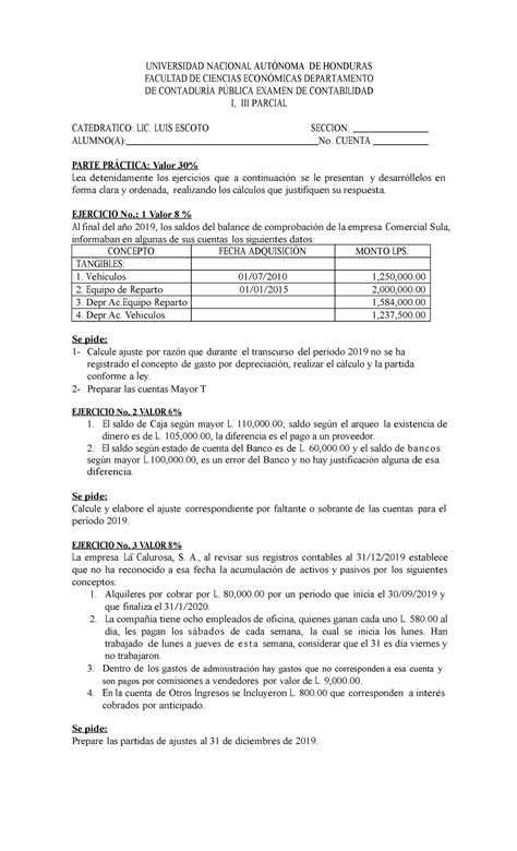 Examen DE Contabilidad I III Parcial 3P2021 UNIVERSIDAD NACIONAL