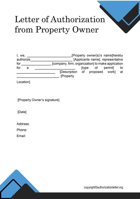 Letter Of Authorization From Property Owner Template In PDF