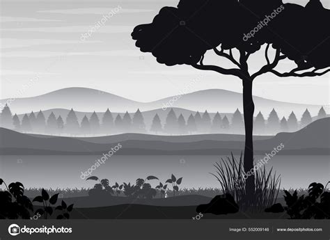 Silhouette Shadow Forest Scene Illustration Stock Vector By