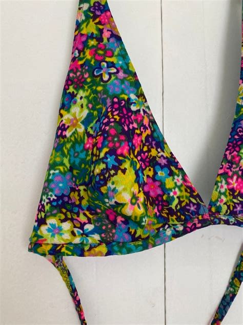 S Vintage Psychedelic Floral Bikini Top Gem