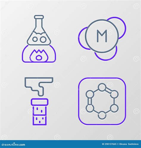 Set Line Formula Of Benzene Rings Test Tube And Flask Molecule And On