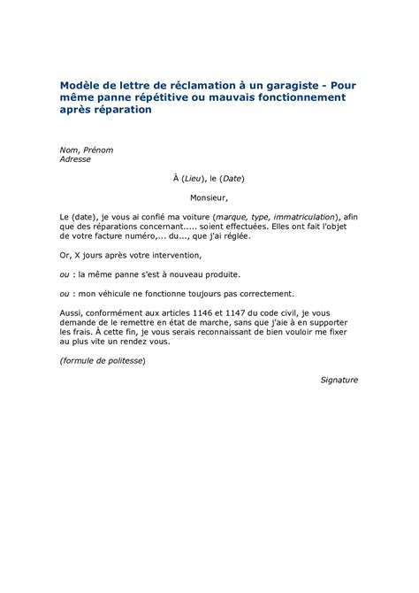 Mod Le De Lettre De R Clamation