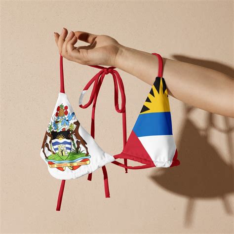 Antigua String Bikini Top Coat Of Arms Flag Summer Swimwear Caribbean Bathing Suit