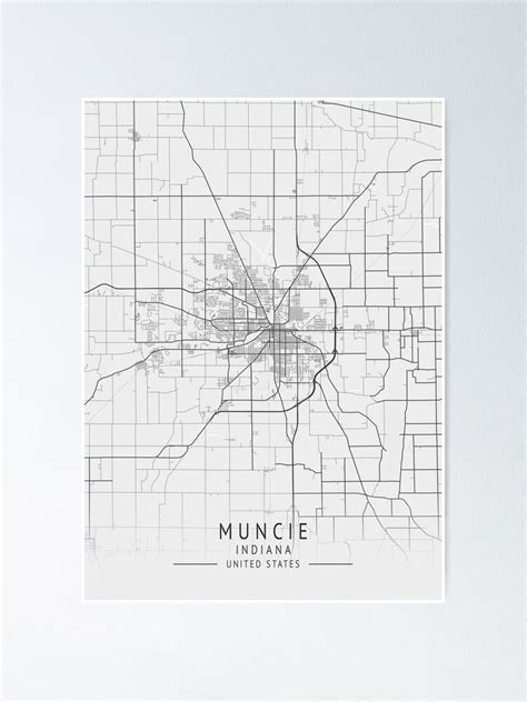 Muncie Indiana Us Gray City Map Poster For Sale By Ctmapprint Redbubble