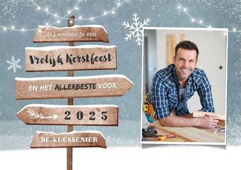 Zakelijke Kerstkaart Wegwijzers Winter Hout Kaartje2go