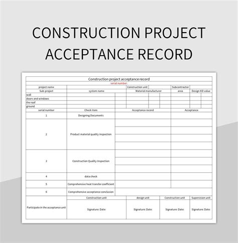 Construction Project Acceptance Record Excel Template And Google Sheets