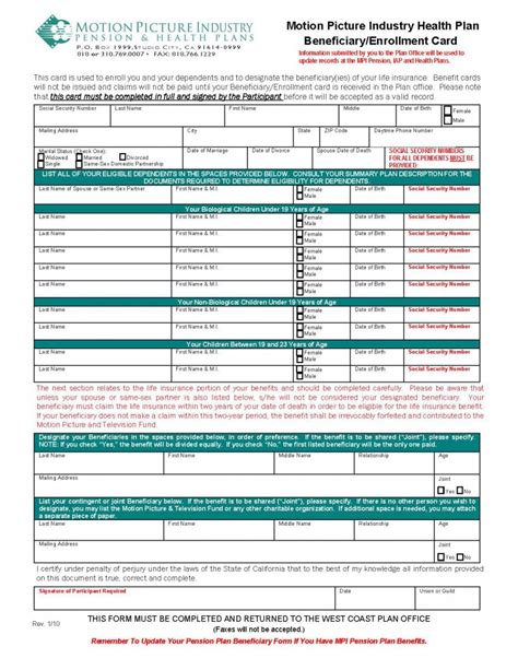 Benefits Enrollment Form Template