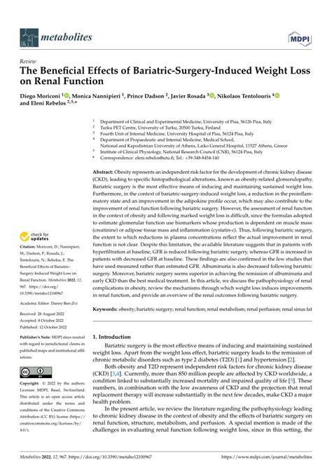 Pdf The Beneficial Effects Of Bariatric Surgery Induced Weight Loss