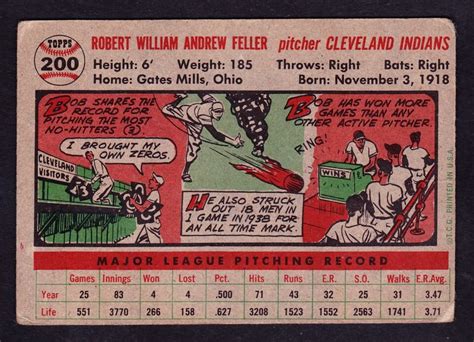 1956 TOPPS 200 BOB FELLER INDIANS EBay