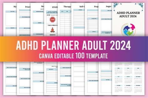 Adhd Planner Adult 2024 Canva Template Graphic By Nr Creative Shop