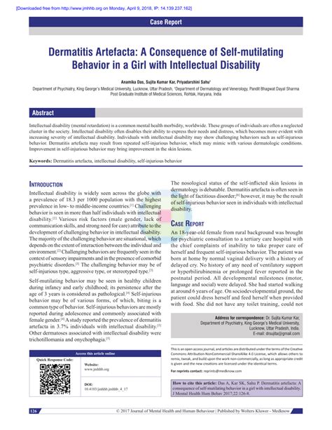 PDF Dermatitis Artefacta A Consequence Of Self Mutilating Behavior