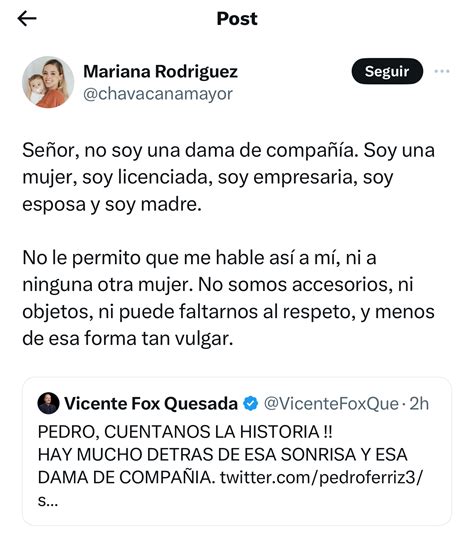 Tunden a Vicente Fox por llamar dama de compañía a Mariana Rodríguez