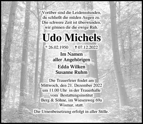 Traueranzeigen Von Udo Michels Trauer Anzeigen De