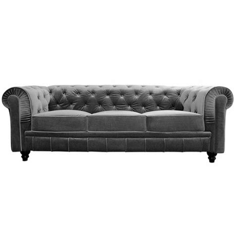 Canap Chesterfield Velours Capitonn Gris Places Declikdeco