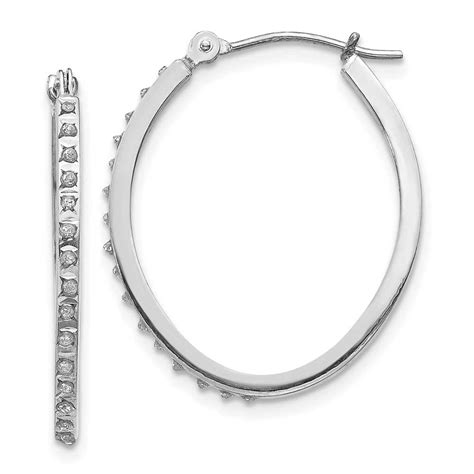 14k White Gold Diamond Fascination Oval Hinged Hoop Earrings Precious