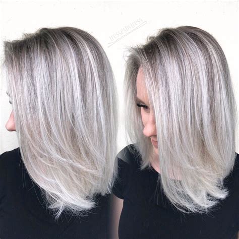 Icy White Platinum Blonde Balayage Lob Platinum Blonde Balayage