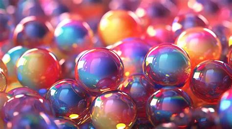 Iridescent Spheres In Multicolored Glass Abstract D Rendering