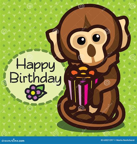 Card Happy Birthday Monkey Stock Vector Image 63021297