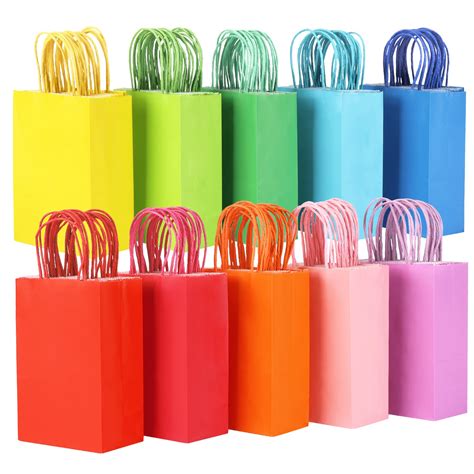 TOMNK 100pcs Small Gift Bags 10 Colors Goodie Bags Bulk, Party Favor Bags with Handles for ...