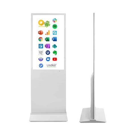 White Indoor Freestanding Touchscreen Totem Ultra Slim Design