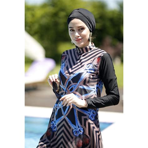 Swimming Suit Muslimah Baju Renang 4 Piece Set Women Plus Size Swimsuit Bikini Striped Pattern