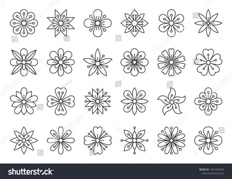 Abstract Flower Thin Line Icons Set Stock Vector Royalty Free