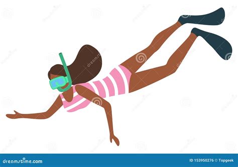 Woman Snorkeling In Diving Mask Isolated Vector Stock Vector