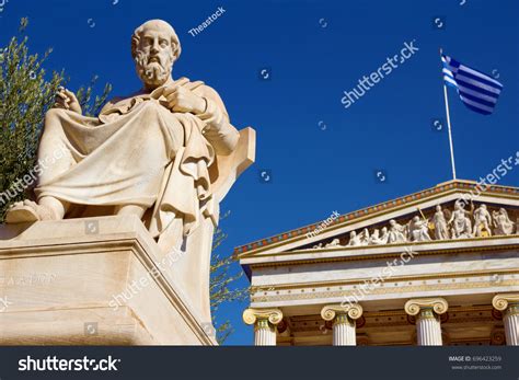 Statue Ancient Greek Philosopher Plato Academy Stock Photo 696423259