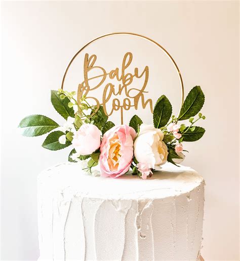 Baby In Bloom Shower Pink And White Cake Topper Floral Hoop Topper Baby